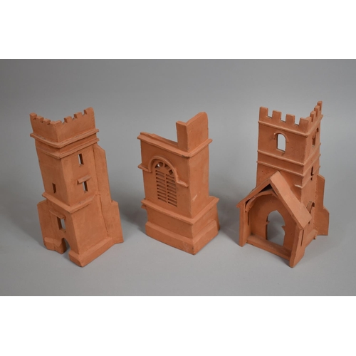 44 - Three Terracotta Architectural Models of Gothic Towers, The Tallest 30cm High