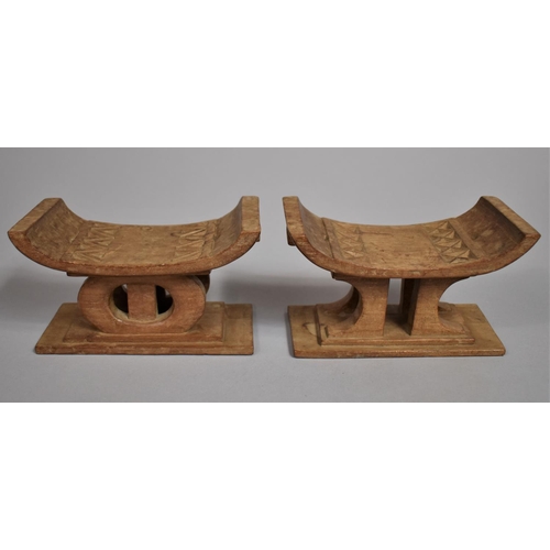 57 - Two African Carved Hardwood Miniature Headrests, Ashanti Tribe, Ghana. 14cms Wide