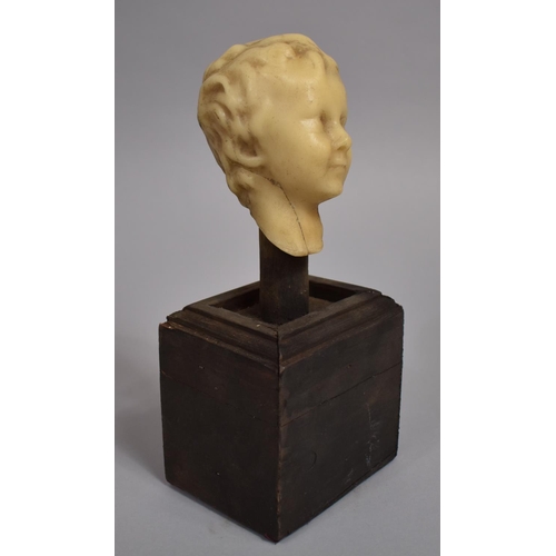 30 - An Antique Wax Bust of a Young Boy, Mounted on a Wooden Plinth, 25cms High