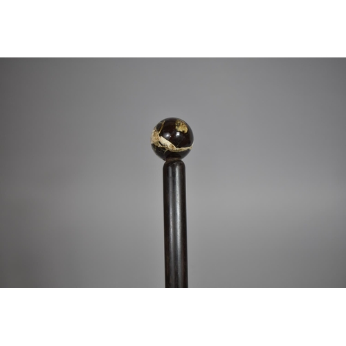 43 - A 19th Century Walking Cane with a Cornish Serpentine Handle and Ebony Shaft, 73cms Long