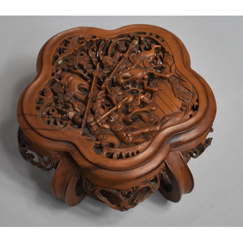 241 - A Chinese Ornately Carved and Pierced Wooden Scalloped Edge Stand decorated to Top with Battle Scene... 