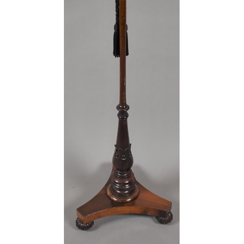 45 - A 19th Century Rosewood Pole Screen on Triform Base with Ribbed Ball Feet. Acanthus Carving to Turne... 