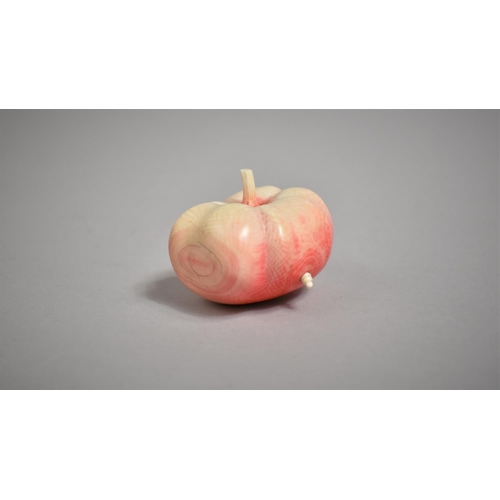 288 - A Carved Stained Ivory Novelty Okimono in the Form of a Gourd with Grub, 5cm high