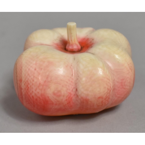 288 - A Carved Stained Ivory Novelty Okimono in the Form of a Gourd with Grub, 5cm high