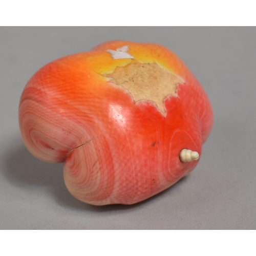 288 - A Carved Stained Ivory Novelty Okimono in the Form of a Gourd with Grub, 5cm high