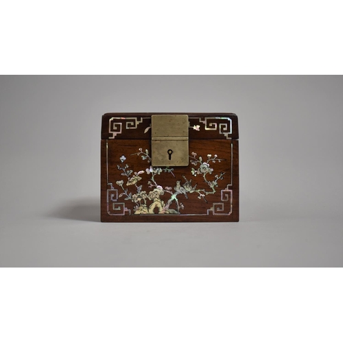 289 - A Chinese Hardwood Mother of Pearl Inlaid Tea Caddy Box Decorated with Fauna, Native Squirrels, Bats... 