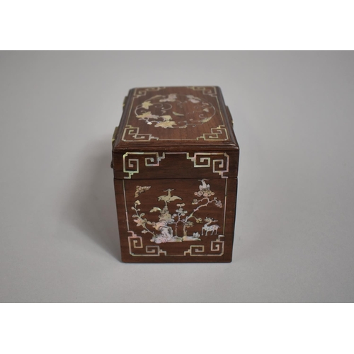 289 - A Chinese Hardwood Mother of Pearl Inlaid Tea Caddy Box Decorated with Fauna, Native Squirrels, Bats... 