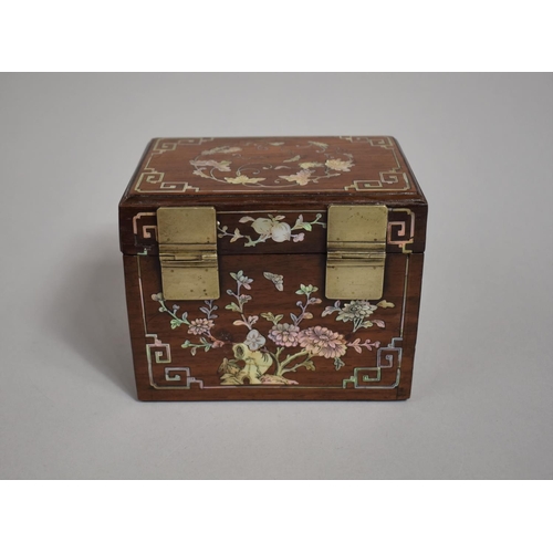 289 - A Chinese Hardwood Mother of Pearl Inlaid Tea Caddy Box Decorated with Fauna, Native Squirrels, Bats... 