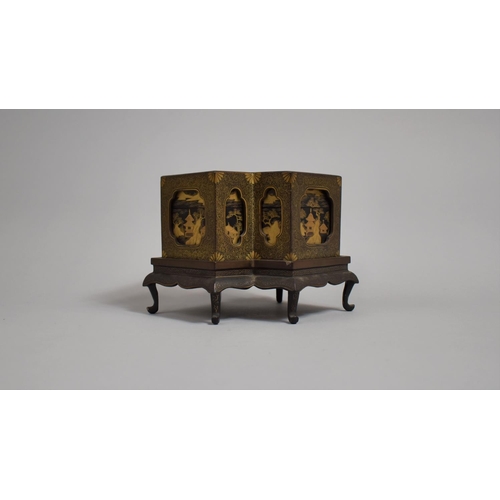 290 - A Good Quality Japanese Lacquered Double Lozenge Box on Stand with Cover, Decorated in Gilt with Pav... 