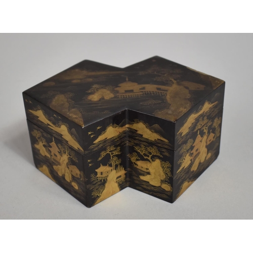 290 - A Good Quality Japanese Lacquered Double Lozenge Box on Stand with Cover, Decorated in Gilt with Pav... 