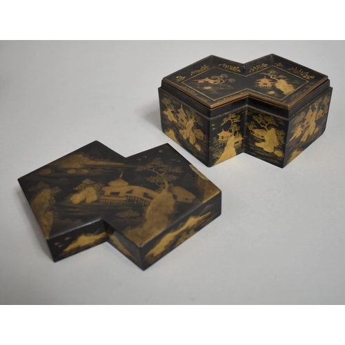 290 - A Good Quality Japanese Lacquered Double Lozenge Box on Stand with Cover, Decorated in Gilt with Pav... 