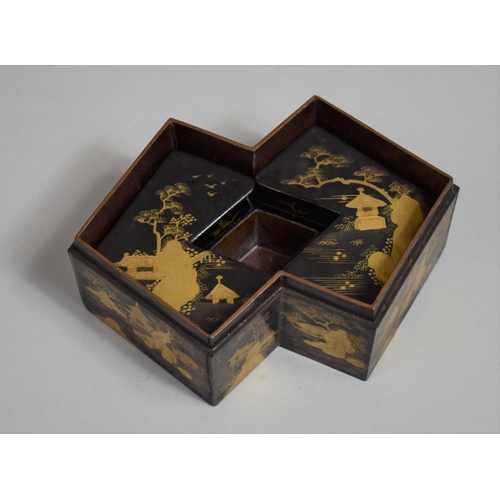 290 - A Good Quality Japanese Lacquered Double Lozenge Box on Stand with Cover, Decorated in Gilt with Pav... 