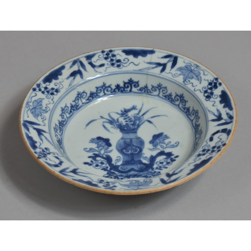 302 - A 17th/18th Century Chinese Blue and White Shallow Bowl Decorated with Antique Vase of Flowers, Flor... 