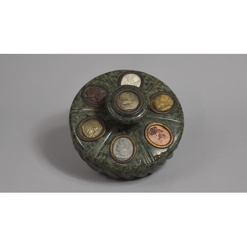 81 - A 19th Century Grand Tour Carved Marble Desktop Inkwell of Circular Form with Cameo Cartouches, the ... 