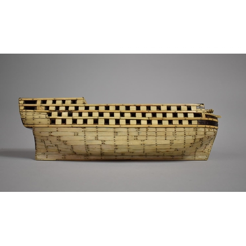 82 - An 18th/19th Century Prisoner of War Bone Model of a Ship, the Hull with Bone and Wood Planks Pinned... 