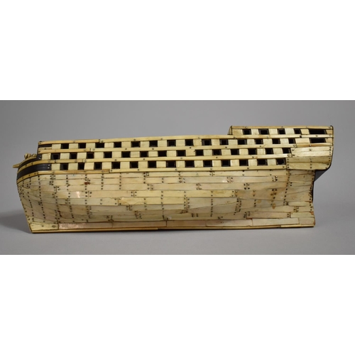 82 - An 18th/19th Century Prisoner of War Bone Model of a Ship, the Hull with Bone and Wood Planks Pinned... 