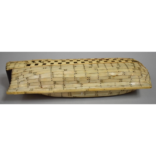 82 - An 18th/19th Century Prisoner of War Bone Model of a Ship, the Hull with Bone and Wood Planks Pinned... 