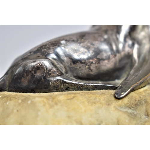 84 - An Early 20th Century French Silvered Bronze Study of Seal Upon Naturalistic Carved Marble Base, Aft... 