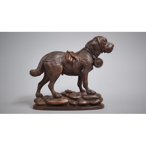 85 - A 19th Century Black Forest Carving, St. Bernard Dog, Depicted with Barrel at His Neck, Oval Base, 2... 