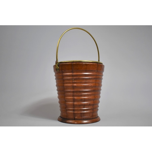 86 - A 19th Century Turned Wooden Peat Bucket of Tapering Form and Small Proportions, Brass Handle and Li... 