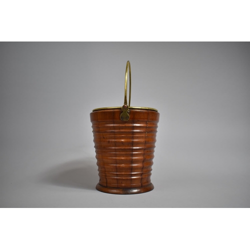 86 - A 19th Century Turned Wooden Peat Bucket of Tapering Form and Small Proportions, Brass Handle and Li... 