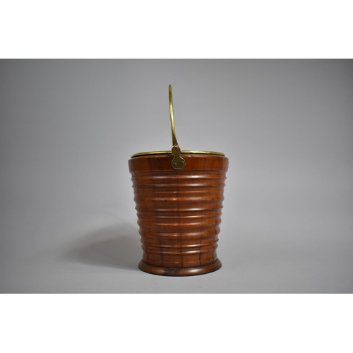 86 - A 19th Century Turned Wooden Peat Bucket of Tapering Form and Small Proportions, Brass Handle and Li... 