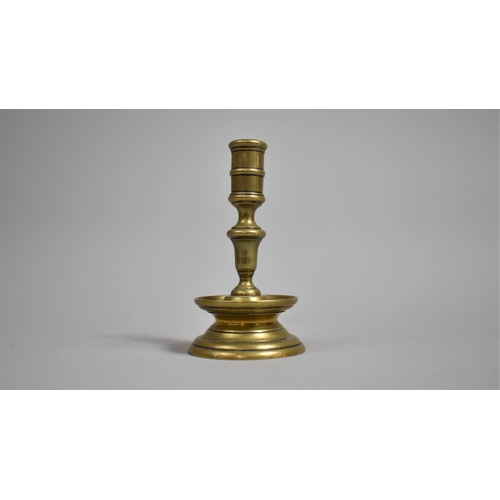 87 - An 18th Century Brass Dwarf Candlestick, 10cm high