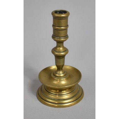 87 - An 18th Century Brass Dwarf Candlestick, 10cm high