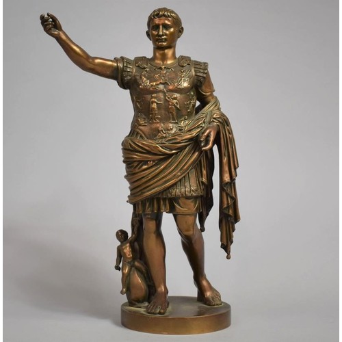 83 - A Bronze Figure of Augustus Caesar, Depicted with Arm Outstretched and with Putto by his Side, on Ci... 