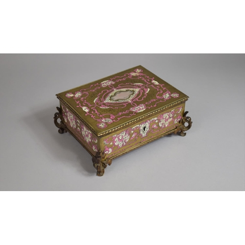 100 - A 19th Century Continental Mahogany Jewellery Box with Ivory Inlaid Pink Enamelled Gilt Metal Casing... 