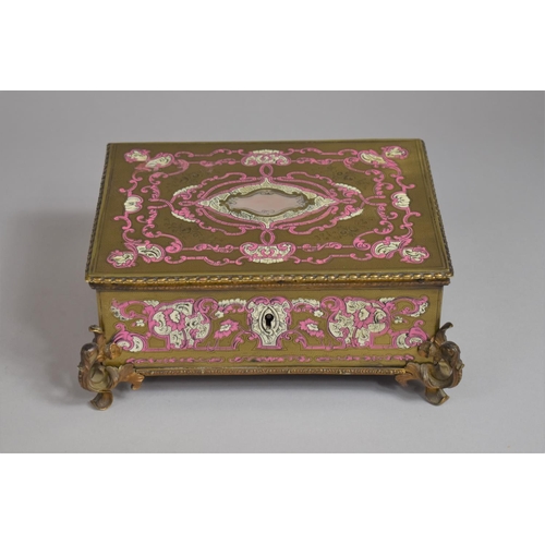 100 - A 19th Century Continental Mahogany Jewellery Box with Ivory Inlaid Pink Enamelled Gilt Metal Casing... 