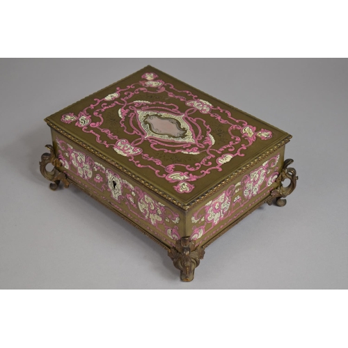 100 - A 19th Century Continental Mahogany Jewellery Box with Ivory Inlaid Pink Enamelled Gilt Metal Casing... 