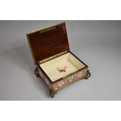 100 - A 19th Century Continental Mahogany Jewellery Box with Ivory Inlaid Pink Enamelled Gilt Metal Casing... 