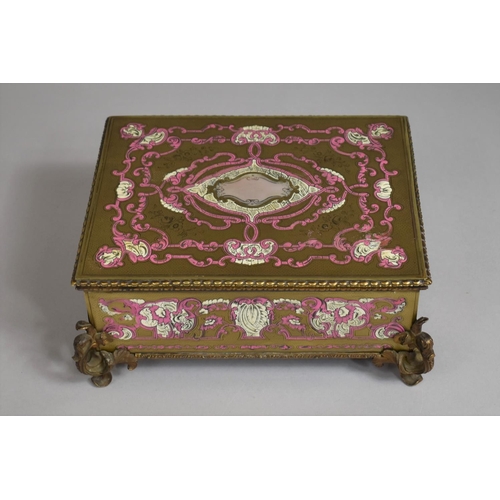 100 - A 19th Century Continental Mahogany Jewellery Box with Ivory Inlaid Pink Enamelled Gilt Metal Casing... 