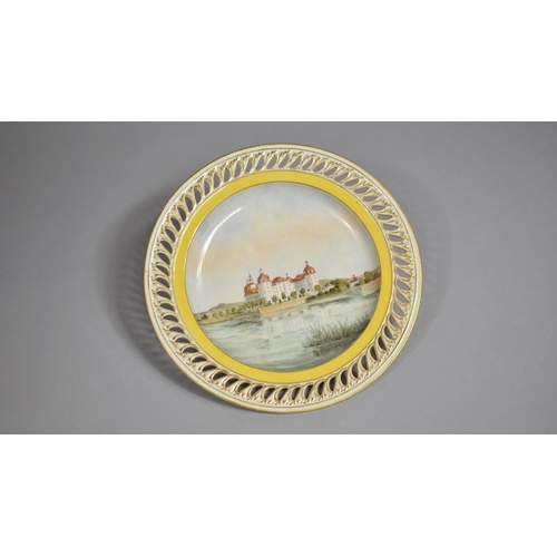 440 - A 19th Century Meissen Hand Painted Cabinet Plate with Reticulated Border, Moritzburg Castle Near Dr... 