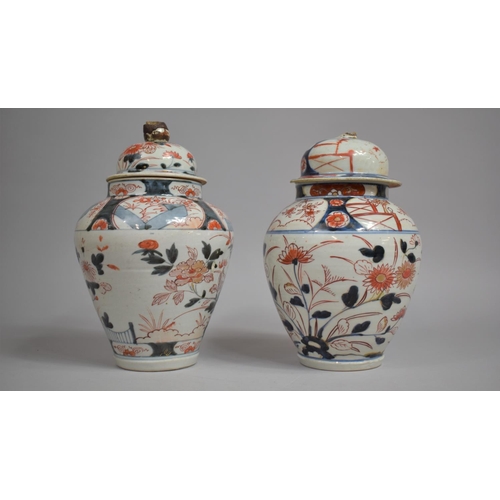 448 - A Near Pair of 18th Century Japanese Porcelain Vases of Baluster Form with Covers (AF), Decorated in... 