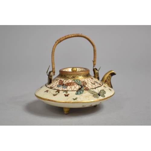 450 - A Japanese Satsuma Miniature Teapot of Compressed Circular Form and Decorated with Butterflies, Wire... 