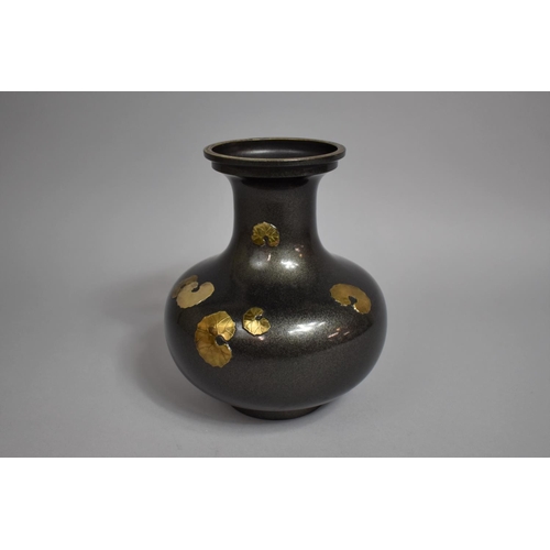 93 - A Japanese Enamelled Bronze and Mixed Metal Vase of Compressed Baluster Form, 19cms High