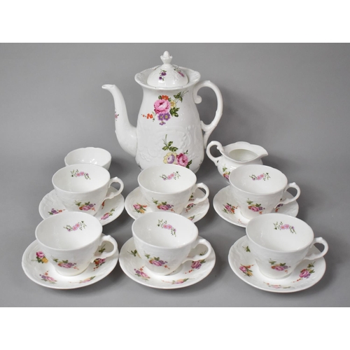 445 - A Coalport Floral Pattern Teaset to Comprise Teapot, Milk Jug and Sugar Bowl, Six Cups and Six Sauce... 