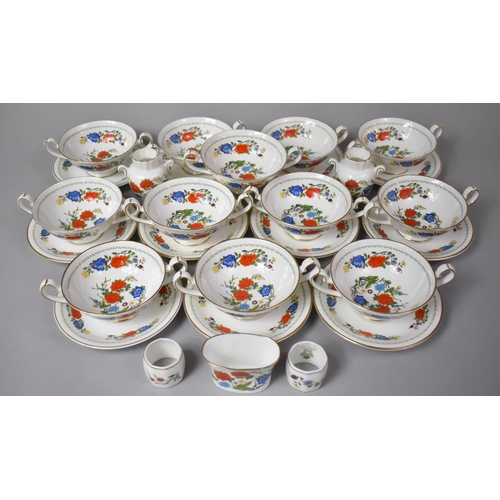 446 - A Collection of Twelve Aynsley Famille Rose Pattern Two Handled Soup Bowls and Eleven Saucers, Two N... 