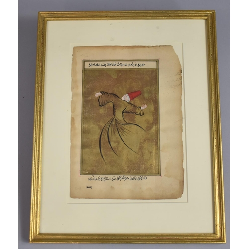 231 - A Framed Study of Turkish Whirling Dervish on Gold Leaf. 15x22cms