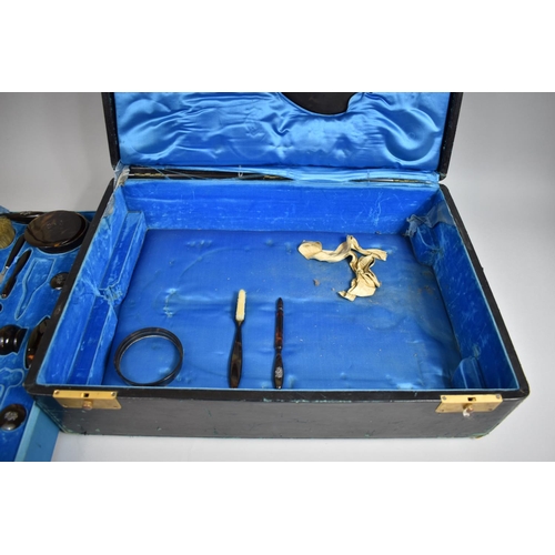 91 - A Colonial Export Travel Case having Removable Tray with Silver Mounted Tortoiseshell Vanity Items t... 