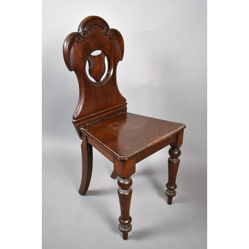 237 - A Victorian Mahogany Hall Chair, One Leg Repaired