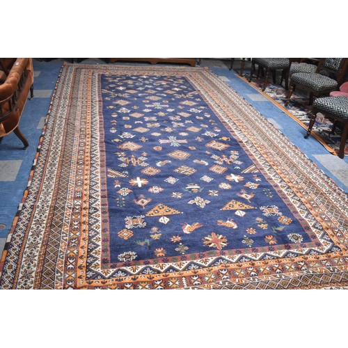 240 - A Very Large Woollen Carpet Square on Blue Ground, 483x252cm