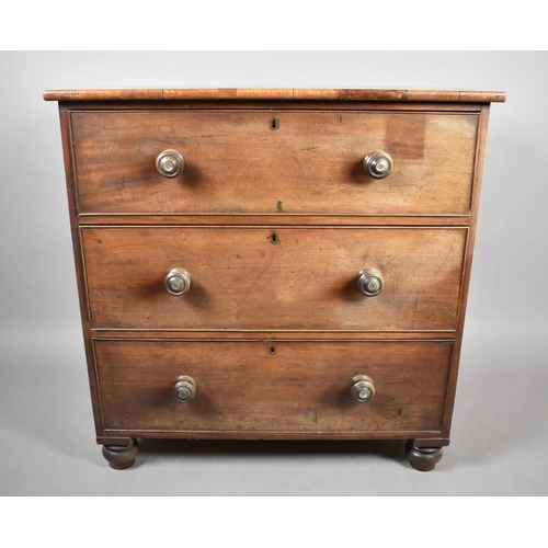 461 - A Small 19th Mahogany Chest of Three Long Drawers, 90x52x91cms High