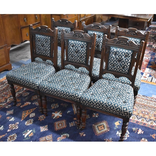 466 - A Set of Six Late Victorian Carved Mahogany Dining Chairs with Button Upholstery