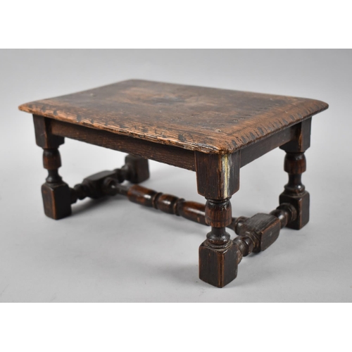2 - An Oak Rectangular Stool in the Form of a Miniature Refectory Table with Carved Top, 30x20cm