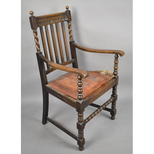 540 - An Edwardian Oak Armchair with Barley Twist Supports and Bobbin Stretcher