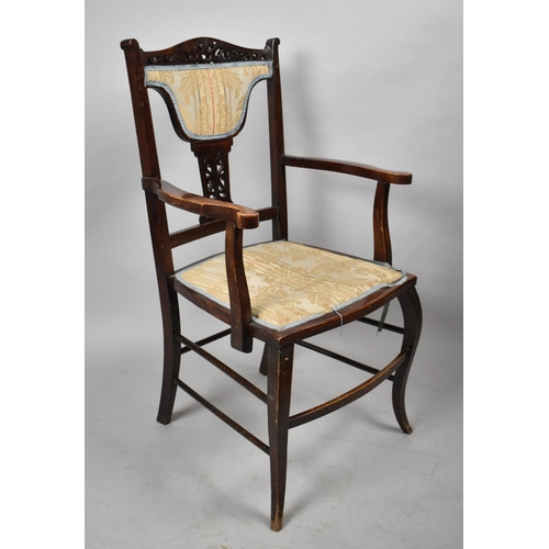 548 - An Edwardian Mahogany Ladies Armchair with Pierced Splat and Top Rail