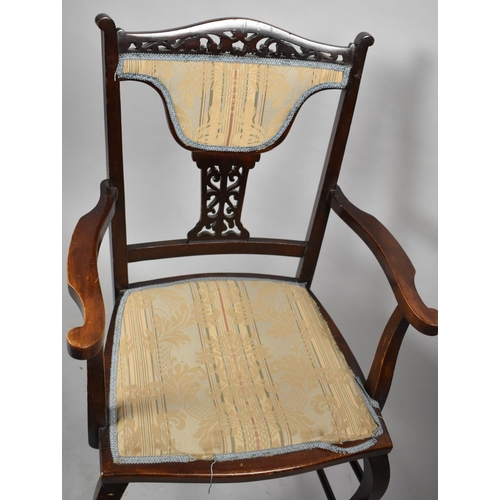 548 - An Edwardian Mahogany Ladies Armchair with Pierced Splat and Top Rail